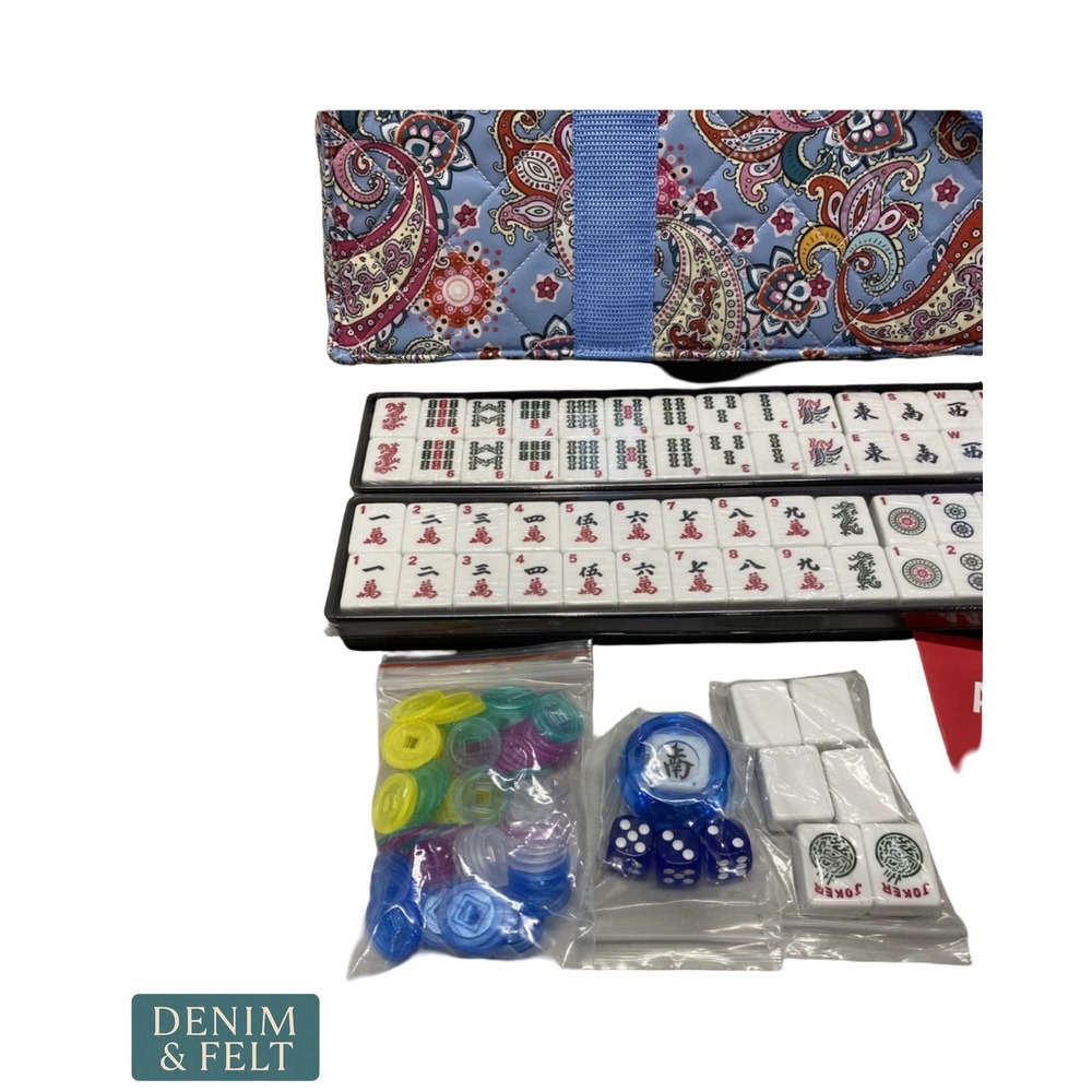 American Mahjong Set 166 Tiles 4 Acrylic Racks Blue Paisley Quilted Travel Bag - Picture 3 of 8